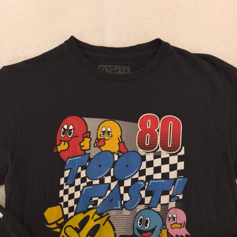 Pacman Video Game Graphic Crew Neck Long Sleeve Shirt Mens Size M Black